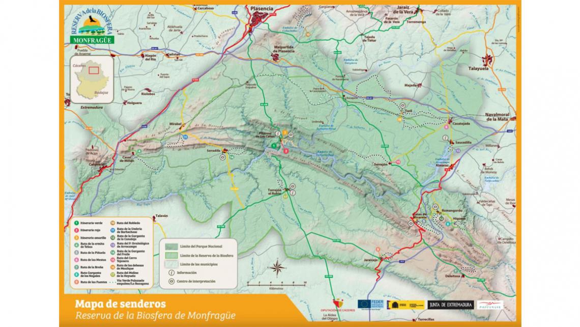 Mapa rutas senderismo Monfragüe